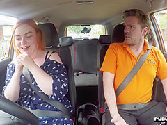Chubby redhead public fucked in car by driving instructor