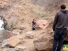 Laura Coryander and Miatsu Kumiko make a new friend in the park - Public Handjobs