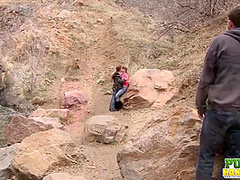 Laura Coryander and Miatsu Kumiko make a new friend in the park - Public Handjobs