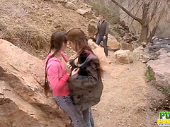 Laura Coryander and Miatsu Kumiko make a new friend in the park - Public Handjobs