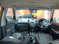 Asian driving student public fucked outdoor in car by tutor