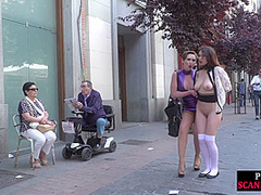 Mistress MILF shows and humiliates public naked sub outdoor
