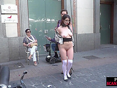 Mistress MILF shows and humiliates public naked sub outdoor
