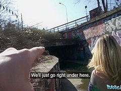 Horny Blonde Flasher Gets Her Pussy Creampied In A Tunnel