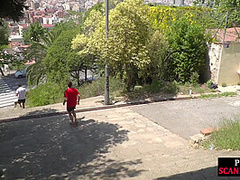 Public humiliated babe fucked outdoor after BDSM whipping