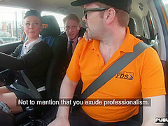 Busty MILF fucked outdoor in the car after driving lesson