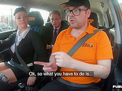 Busty MILF fucked outdoor in the car after driving lesson