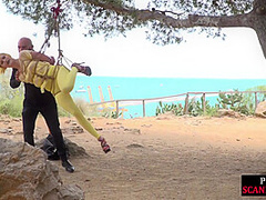 Public slut enjoys asstoying outdoor after suspensionbondage