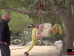 Public slut enjoys asstoying outdoor after suspensionbondage