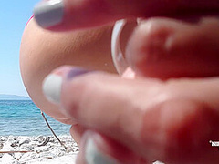 Nippleringlover Horny Milf Pissing Outdoors At Nude Beach See Through Pierced Nipples Big Pussy Ring