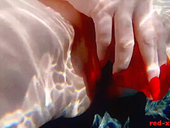 Busty Redhead Wife Masturbates While Outside In The Pool - Red Xxx
