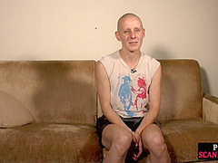 Bald slut in leather harness 3way DP fucked in public