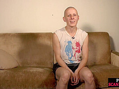 Bald slut in leather harness 3way DP fucked in public