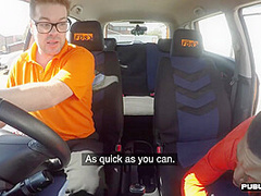 IR driving tutor MILF fucked in car by BBC mechanic dude