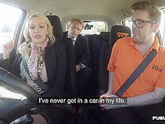 Busty fakeboobs MILFY public fucked in car outdoor by hubby
