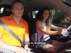 Babe public fucked n licked outdoor in car by driving tutor