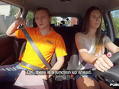 Babe public fucked n licked outdoor in car by driving tutor