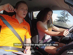 Babe public fucked n licked outdoor in car by driving tutor