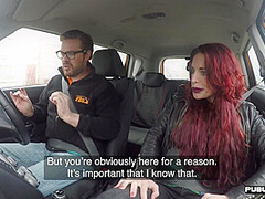 Squirting redhead MILF public fucked in car outdoor