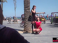 Busty sub babe naked outdoor in public on mistress command