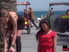 Busty sub babe naked outdoor in public on mistress command