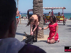 Busty sub babe naked outdoor in public on mistress command