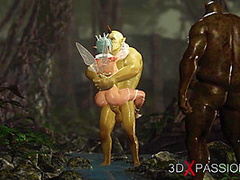 A sexy young fairy gets fucked hard by big orcks outdoor