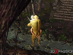 A sexy young fairy gets fucked hard by big orcks outdoor