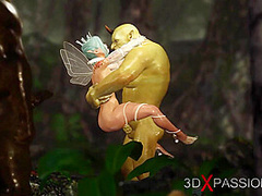 A sexy young fairy gets fucked hard by big orcks outdoor