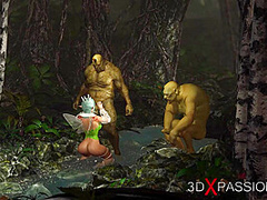 A sexy young fairy gets fucked hard by big orcks outdoor