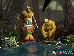 A sexy young fairy gets fucked hard by big orcks outdoor