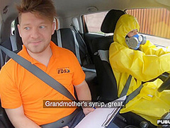 Masked n uniformed babe car fucked outdoor by driving tutor