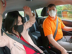 Car fucked teen banged outdoor by driving instructor