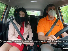 Car fucked teen banged outdoor by driving instructor