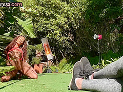 Outdoor masturbating solo ebony teen plays with her fingers