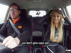 Driving student anal babe public fucked in car by instructor