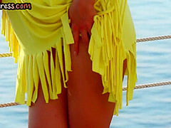 Solo erotic brunette teen with small tits poses outdoor