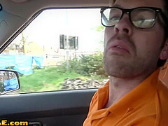 Cabdriver MILF in stockings fucked outdoor by military man