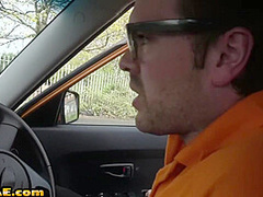 Cabdriver MILF in stockings fucked outdoor by military man