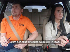 Car fucked driving student enjoys banging outdoor with tutor