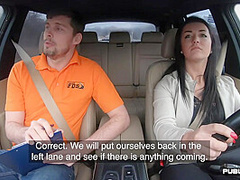 Car fucked driving student enjoys banging outdoor with tutor