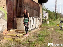 Going outside for some sensual cunt rubbing