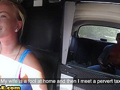 Taxi driver MILF fucked in her cab outdoor by the customer