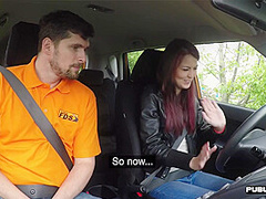 Public babe outdoor fucked in the car by driving instructor