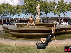 Public deepthroating slut shows public nudity outdoor