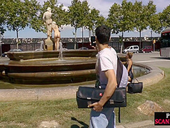 Public deepthroating slut shows public nudity outdoor