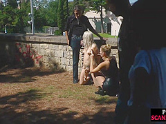 Public deepthroating slut shows public nudity outdoor