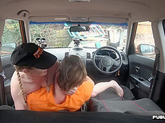 Driving student MILF public fucked outdoor in car by tutor