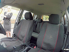 Driving student MILF public fucked outdoor in car by tutor