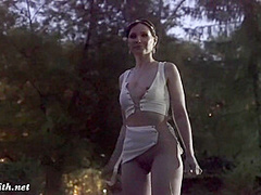 Jeny Smith tests her new suit. Flashing in public